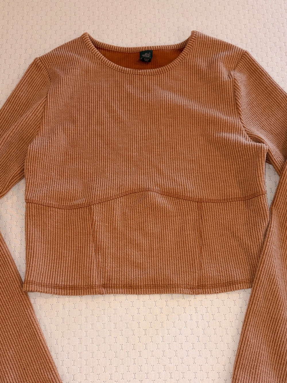 Wild Fable Juniors Large Ribbed Long Sleeve Crop Top - Camel